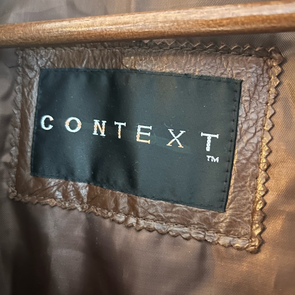 Context Brown Genuine Leather Collared Jacket Siz… - image 2